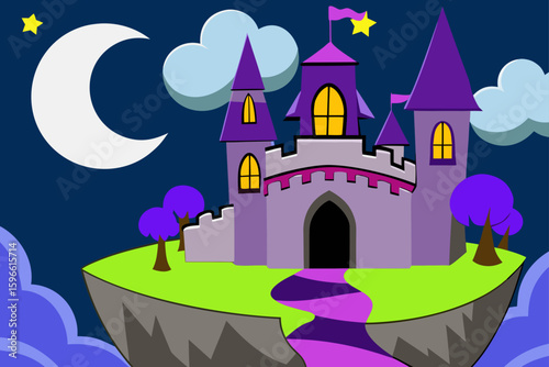 Nocturnal Vampire Castle on a Cliff vector illustration
