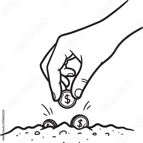 Hand Planting Money Coins in Soil Icon - Investing for Future Growth