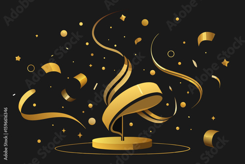 Luxury Black and Gold Theme with Swirling Confetti vector illustration