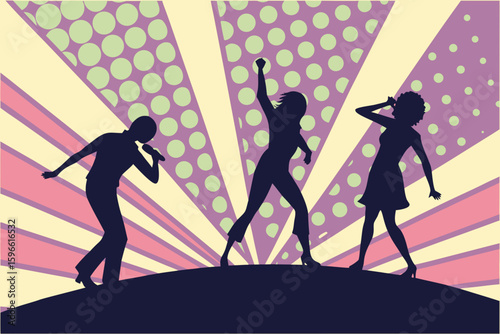 Stylized Silhouette Party Dancers with Background vector illustration