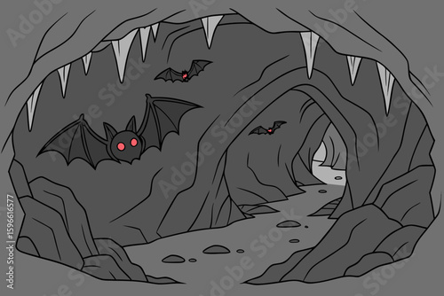 Vampire Bat Cave with Glowing Eyes vector illustration