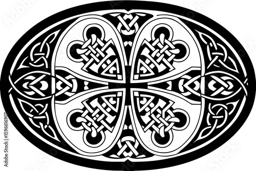 Geometric Pattern of Celtic Crosses and Knots in Gold vector illustration