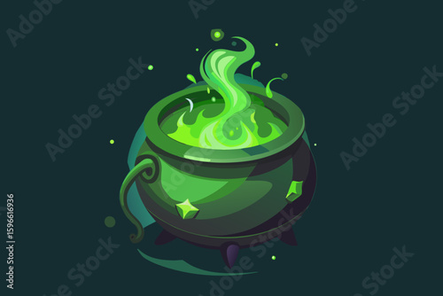 Glowing Cauldron with Green Smoke Rising vector illustration