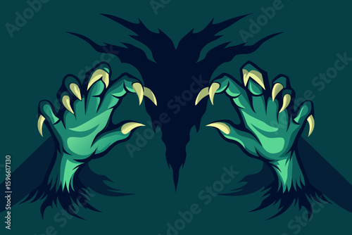Monster Hands Reaching Out from Shadows vector illustration