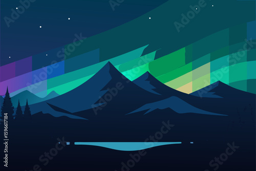 Northern Lights in Spooky Halloween Palette vector illustration