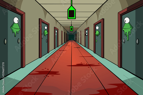 Spooky Corridor with Dripping Blood vector illustration