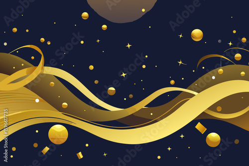 Elegant New Year Background with Golden Waves and Sparkles vector illustration