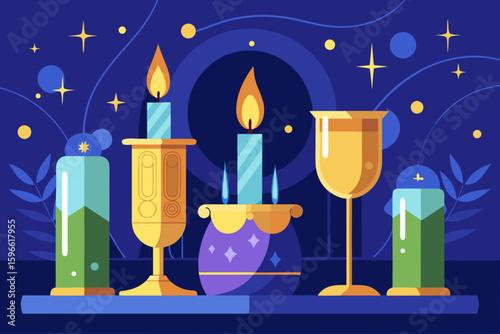 Glowing Candlelight and Champagne Toast Scene vector illustration