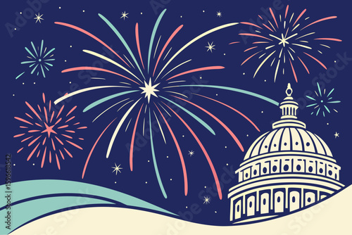 Bright Firework Trails Crossing a Dark Festive Sky vector illustration