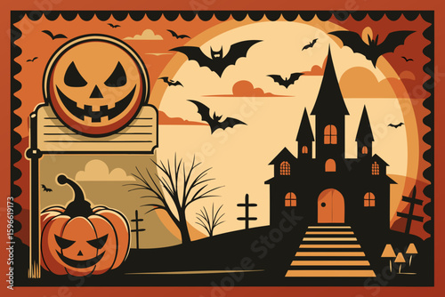 Vintage Halloween Postcard Background Style vector illustration