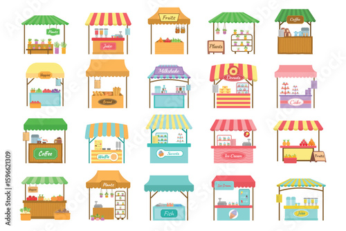 Colorful Market Stalls Illustration Collection