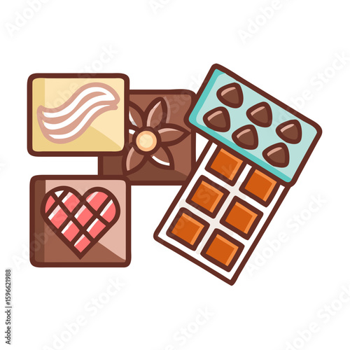 Chocolate production and dessert line icon set.Chocolate Truffle cocoa beans, truffle, chocolate types, Chocolate Cake, roasting, factory, ingredients, processes,Molding Chocolate, Chocolate Bar