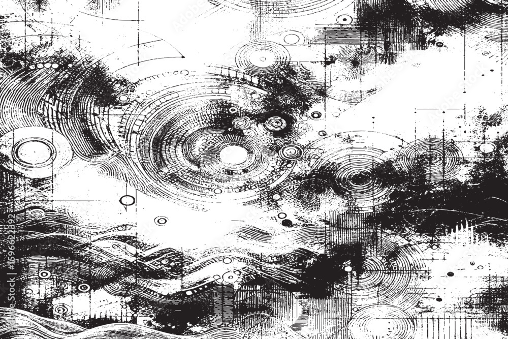 Obraz premium Abstract Circular Grunge Texture with Techno-Vortex Pattern