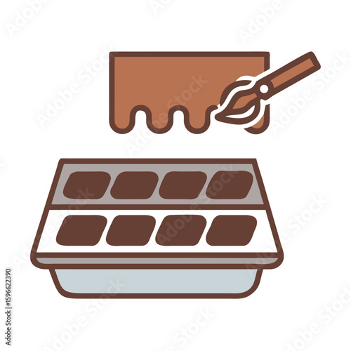 Chocolate production and dessert line icon set.Chocolate Truffle cocoa beans, truffle, chocolate types, Chocolate Cake, roasting, factory, ingredients, processes,Molding Chocolate, Chocolate Bar