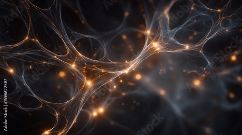 An intricate neural network, illuminated with glowing nodes, symbolizes the complexity of thought and interconnectedness in a striking artistic rendition.