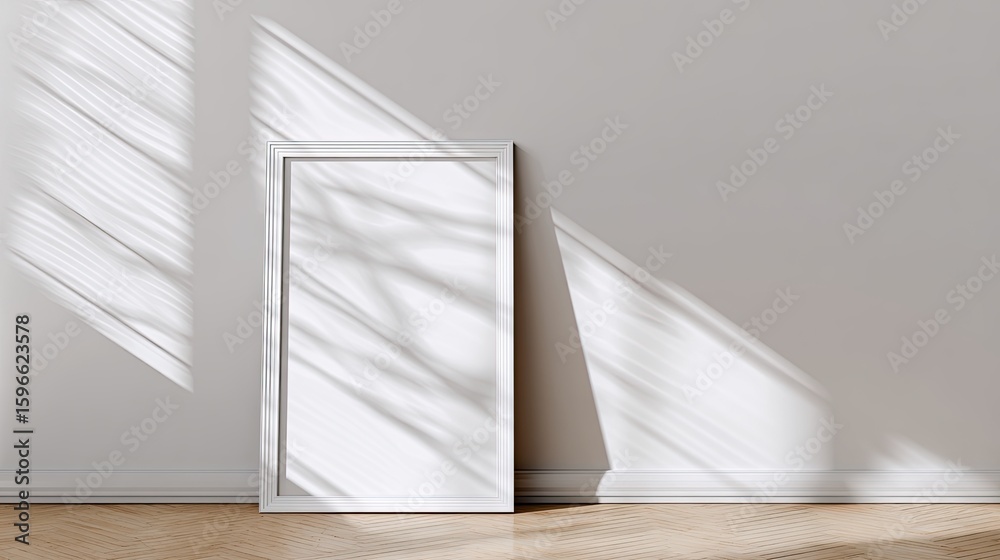 Obraz premium White Frame Mockup with Sunlight Shadows on Light Wall