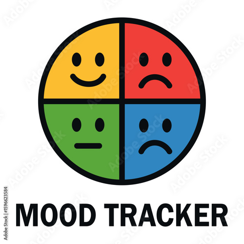 Vector mood tracker icon with four colorful emoji faces.