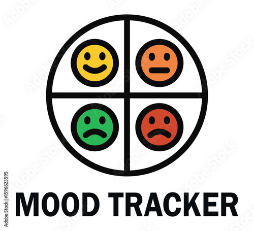Vector mood tracker with colorful face indicators.