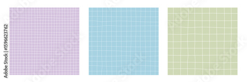Crayon drawn grid and lines notebook papers and colorful notes. Geometric seamless pattern collection light grid on background blank.