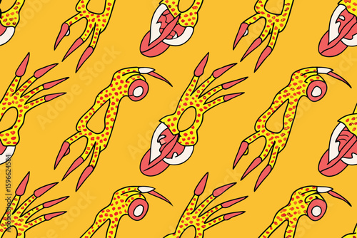 Yellow creature claws with red spots and long nails cartoon