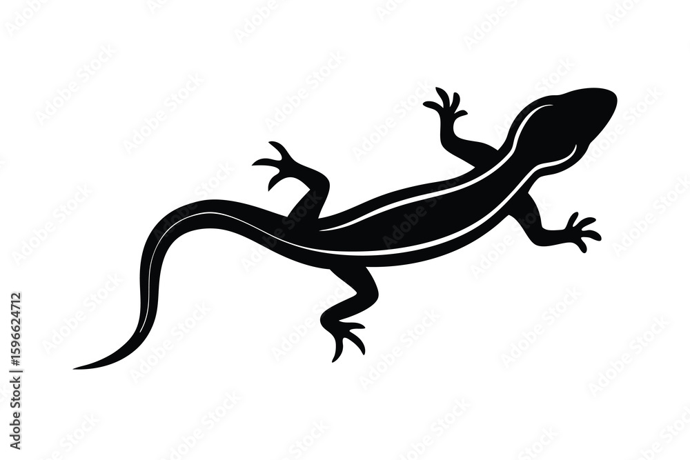 Naklejka premium Simple Black and White Lizard Silhouette on White Background for Design Elements