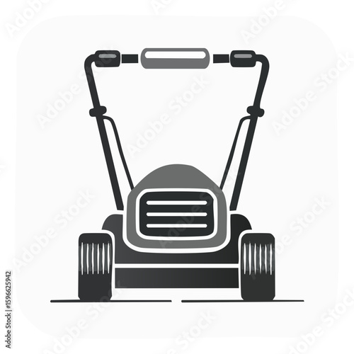 Lawn mower icon illustration mowing lawn maintenance gardening equipment garden care machine tool front view clean cut.
