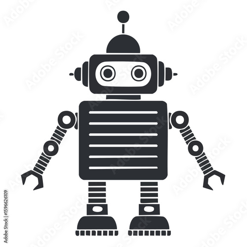 Whimsical Gray Robot Illustration against Dark Background Toy Mechanical Design