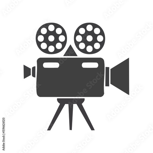 Vintage Film Camera Icon Retro Cinema Movie Production Equipment Studio Symbol on Dark Background