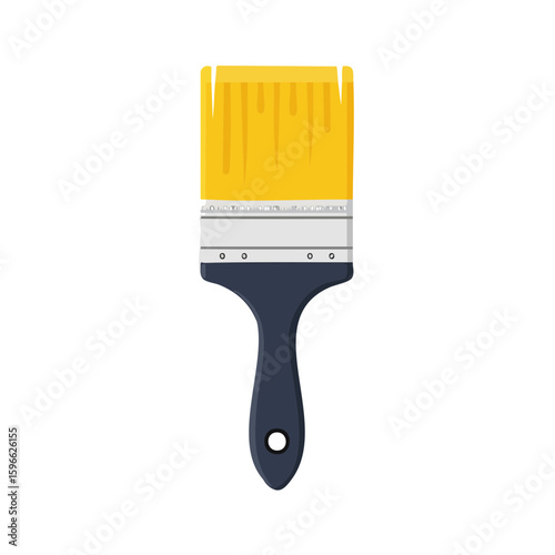 Paintbrush Loaded with Yellow Paint for Artistic Projects and Home Improvement Tasks