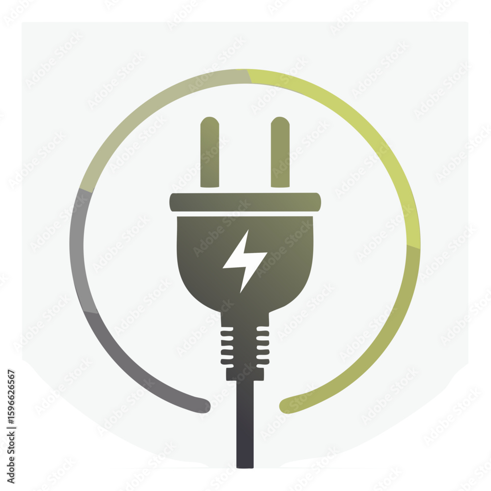 Electrical Plug with Lightning Bolt in a Circle for Clean Energy or Sustainability Electrical Plug with Lightning Bolt in a Circle for Clean Energy or Sustainability