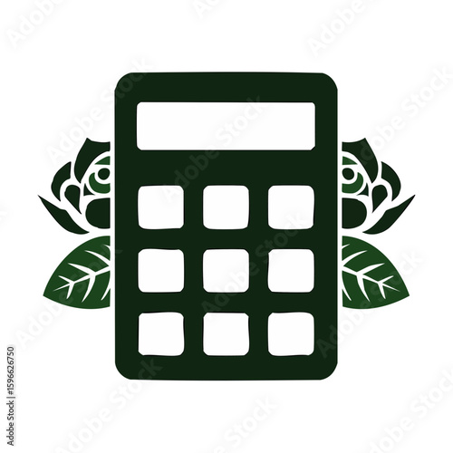 Calculator Icon with Floral Embellishments Accounting Finance Calculation Green Design