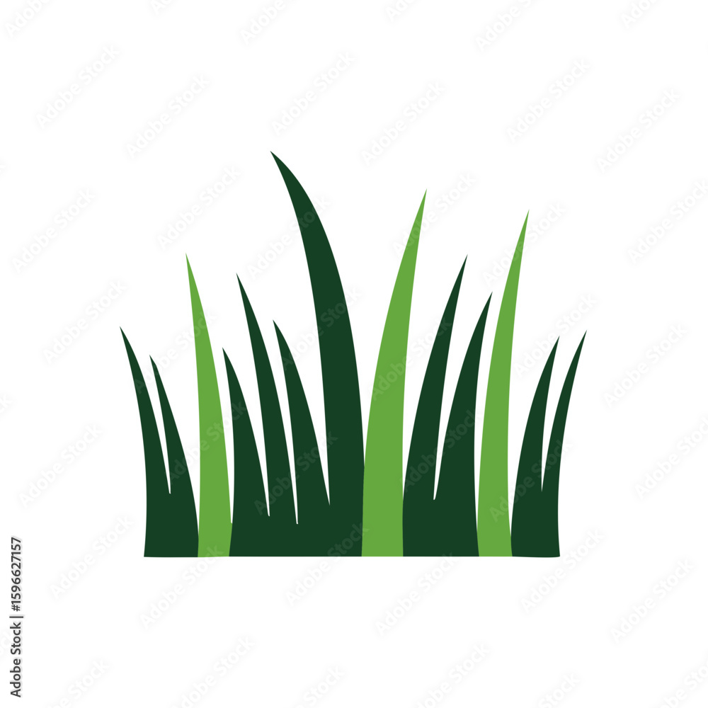 Fototapeta premium Illustration of stylized grass blades against a black background Simple nature graphic with varying shades of green vector
