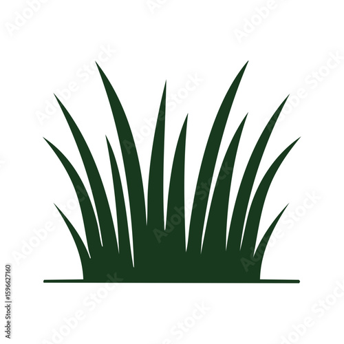 Green grass blades against a black background creating a simple grass patch graphic illustration