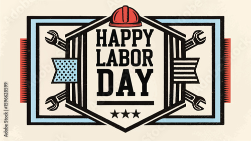 Happy labor day tools flag vector