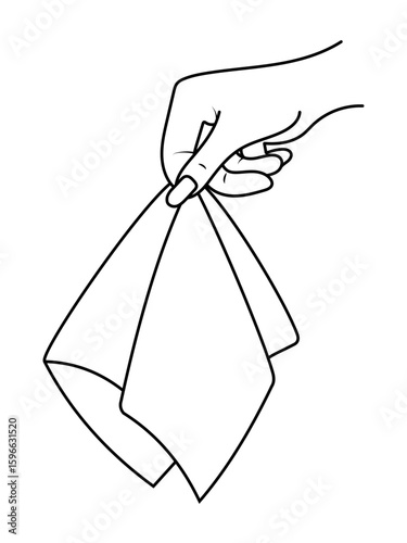 Hand holding a rag with two fingers on white background. Vector outline icon isolated editable stroke. illustration EPS 10.