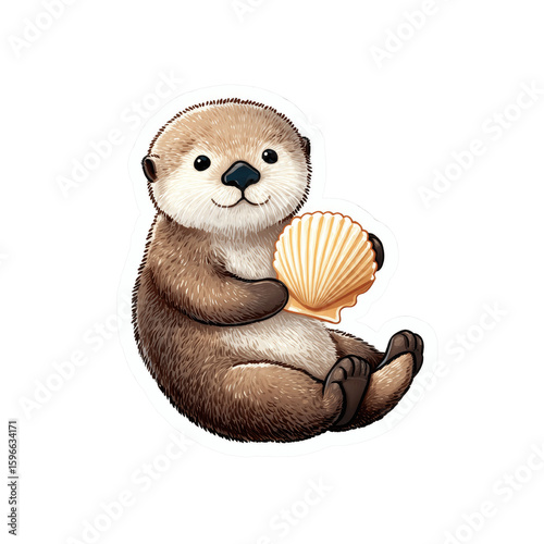 Adorable Sea Otter Holding a Seashell - Cute