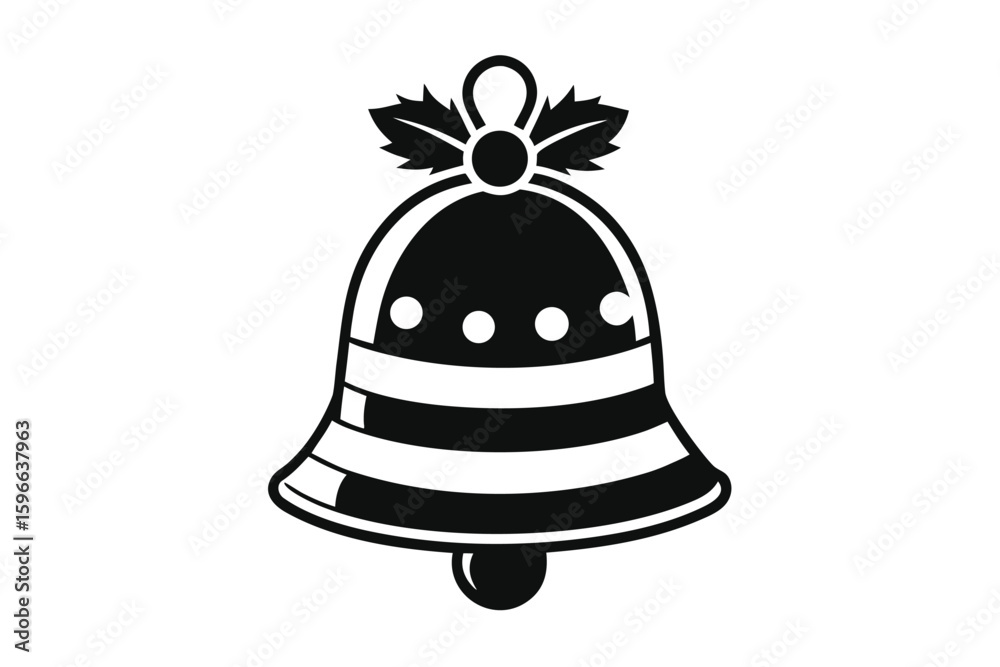 Naklejka premium Festive decorated bell featuring classic stripes and holly berries evokes a cheerful spirit