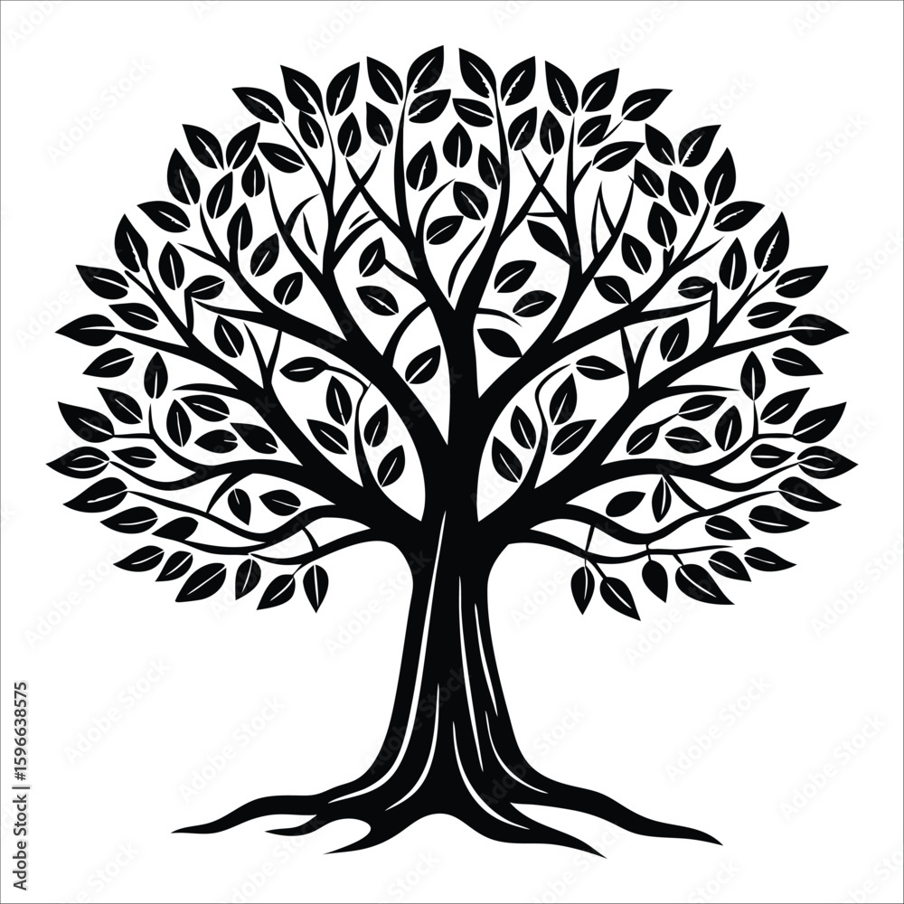 Obraz premium Vector tree silhouette with roots, a symbol of nature's growth and environmental design