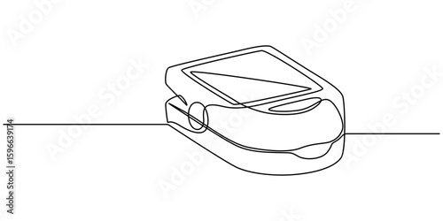 Pulse Oximeter continuous one line drawing minimalism design, Continuous one line art drawing pulse oximeter on finger. Digital device to measure oxygen saturation in human, Single one line drawing.