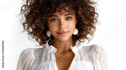 Stunning portrait showcasing a woman's beautiful curly hair, captivating image of natural beauty and style