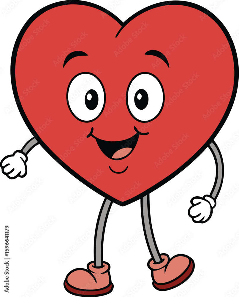 Fototapeta premium Cartoon heart character with arms, legs, and a happy face is walking around joyfully