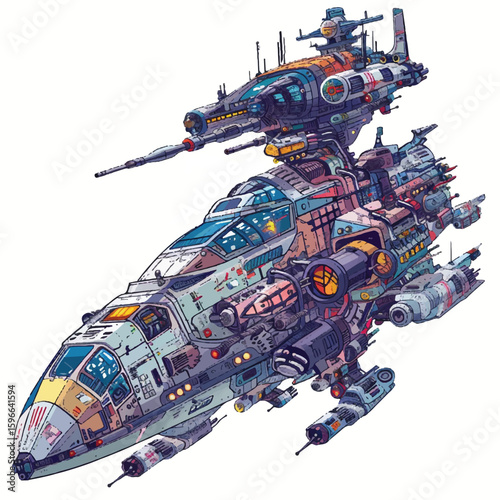Detailed Futuristic Spaceship with Complex Design and Multiple Cannons