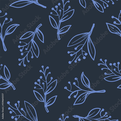 Midnight Blue Botanical Seamless Pattern