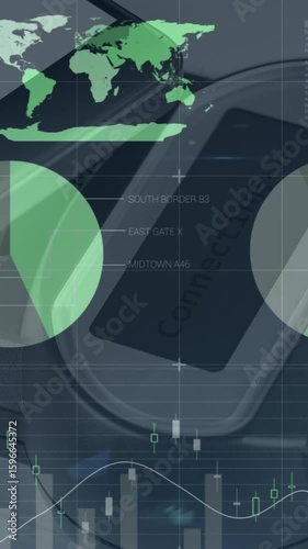 Animation of graphs over smartphone with copy space and payment terminal