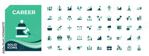 Set of Career colorful solid icon. Pack of person, man, growth, business, achievement, occupation, vocation. Sign and Symbol. Occupation icon set. Editable stroke collections.