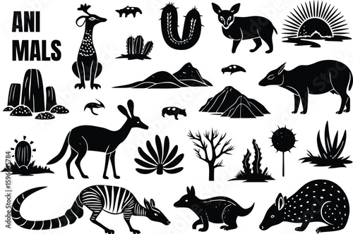 "Sun-Bleached Desert Creatures – Retro Americana Wildlife Set"

