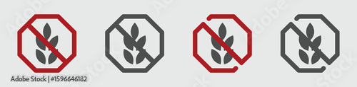 Gluten free or non gluten food icons. No gluten added sign. Gluten free icon