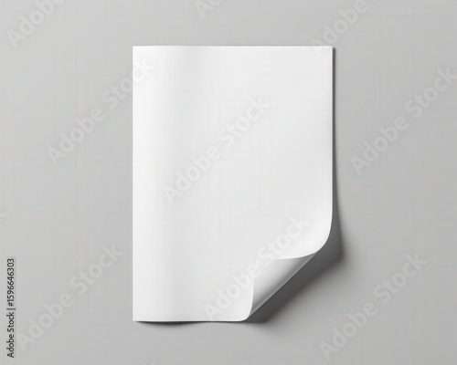 A4 brochure mockup with one page gently curled as if turning, floating isolated on light grey seamless background. Perfect template for flyer, leaflet, psd, design mock-up presentations.