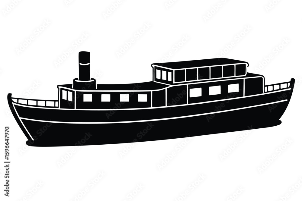 Obraz premium Black silhouette of a vintage steamboat conveys simplicity and a nautical journey across water