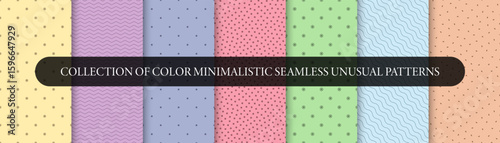 Collection of vector seamless minimalistic patterns. Bright colorful repeatable backgrounds. Modern stylish unusual prints